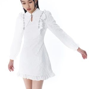 muzkin collar embellished lapel lace bridal engagement qipao cheongsam dress M